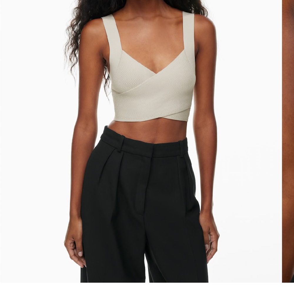 Babaton Light pink Sleeveless Wrap Crop Tank